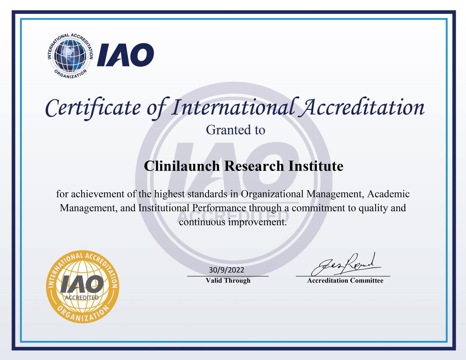 IAO - Full Accreditation Certificate - Clinilaunch Research Institute (2)_page-0001