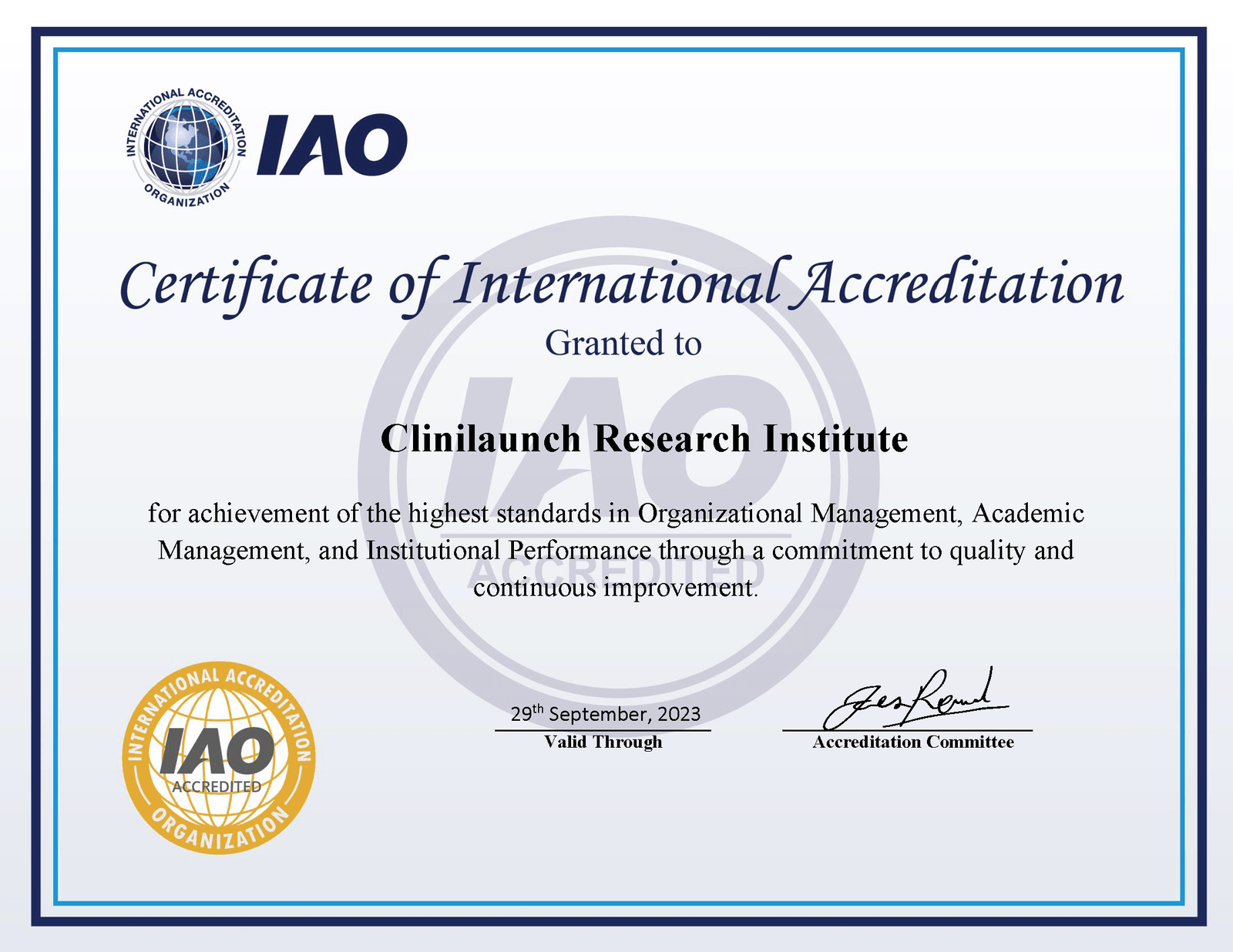 IAO-Full-Accreditation-Certificate-Clinilaunch-Research-InstituteNew-min