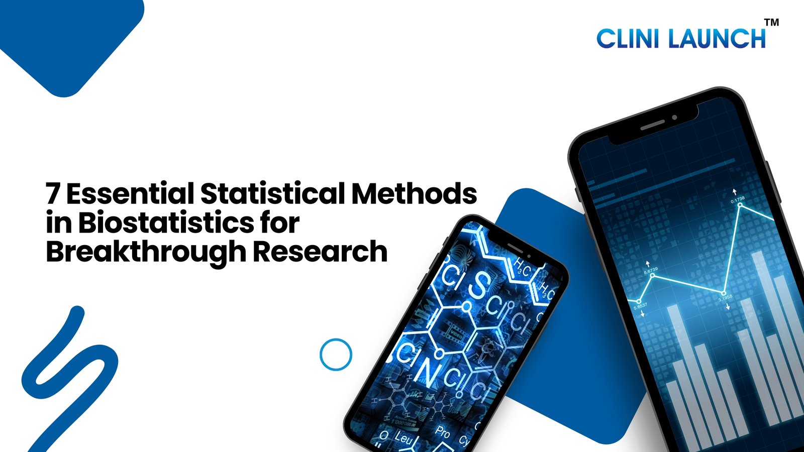 An illustration showing various statistical graphs and data visualizations, including a scatter plot, bar chart, and line graph, representing biostatistics research.
